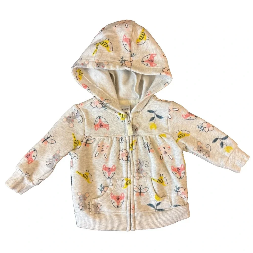Carters Baby Girl 3‎ Months Jacket Hoodie Top Full Zip Sweatshirt Animals Mouse